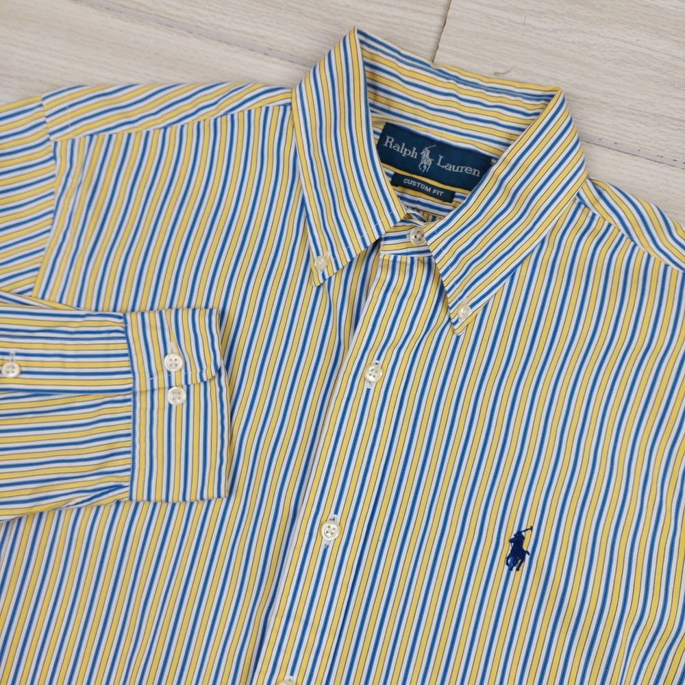 VTG Ralph Lauren Shirt Custom Fit Mens 15.5 32/33 Striped Button Down Preppy Dad